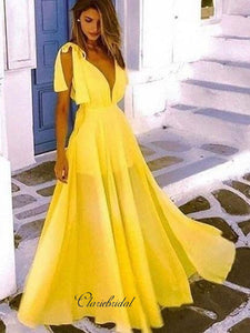 Simple Yellow Prom Dresses, Cheap Chiffon Prom Dresses, A-line Prom Dresses Long