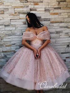 Off Shoulder Rose Gold Sequin Tulle Fluffy Homecoming Dresses ClaireBridal Off Shoulder Rose Gold Sequin Tulle Fluffy Homecoming Dresses ClaireBridal