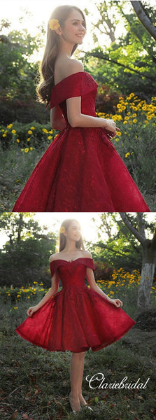 Off Shoulder Lace Tulle Homecoming Dresses, Short Prom Dresses
