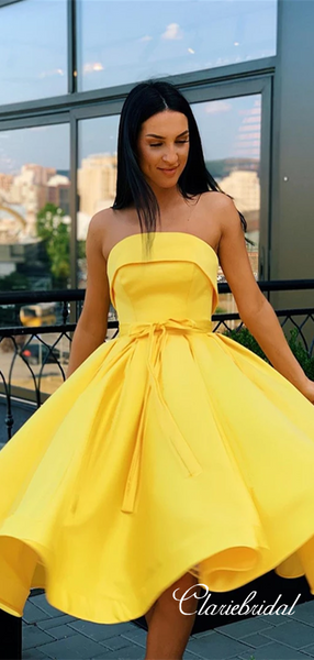 Strapless Yellow Homecoming Dresses, Lovely Short Prom Dresses