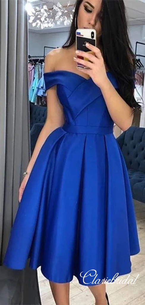 Off Shoulder Royal Blue Homecoming Dresses, Satin Short Prom Dresses ClaireBridal Off Shoulder Royal Blue Homecoming Dresses, Satin Short Prom Dresses ClaireBridal