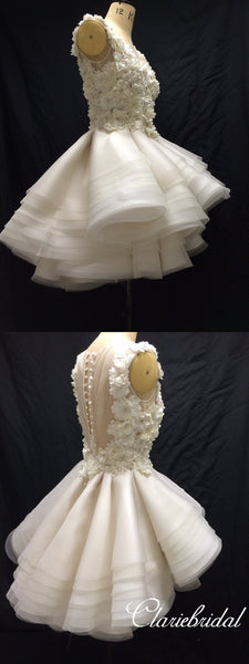 Round Neck Appliques Organza Homecoming Dresses, Short Prom Dresses