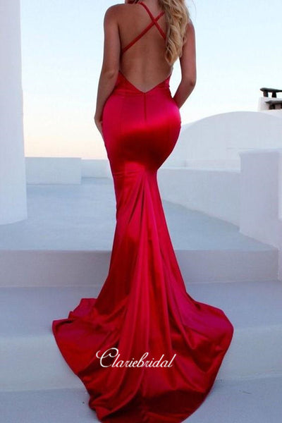 Sexy Open Back Long Prom Dresses, Mermaid Prom Dresses, High Slit Prom Dresses