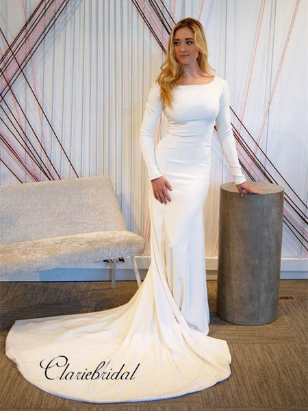 Simple Long Sleeves Wedding Dresses 2019 Spring, Popular Wedding Dresses