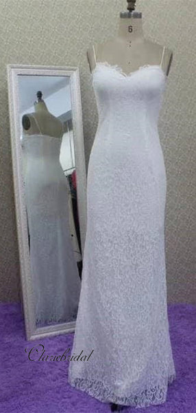 Floor Length Spaghetti Straps Lace Wedding Dresses, Popular Wedding Dresses 2019