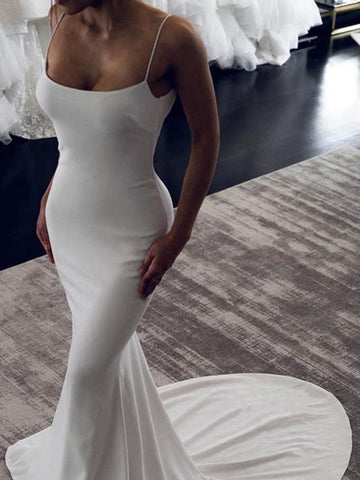 Spaghetti Straps Simple Wedding Dresses, Mermaid Popular Wedding Dresses