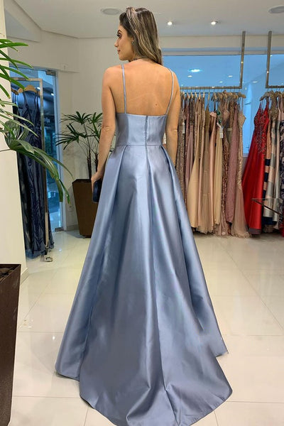 Deep V-neck A-line Long Prom Dresses, Straps Simple New Prom Dresses 2021