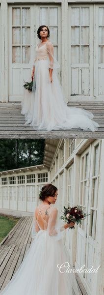 Boho Romantic Tulle Long Wedding Dresses, New Arrival Wedding Dresses