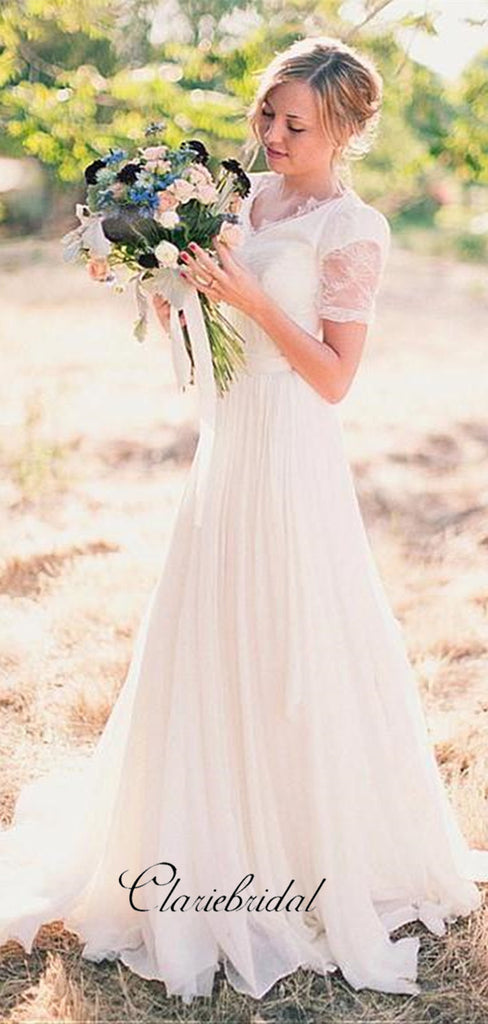 Simple Chiffon Design Wedding Dresses, A-line Lace Elegant Wedding Dre –  ClaireBridal