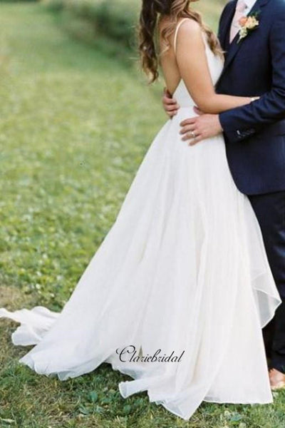 Backless Wedding Dresses, V-neck Wedding Dresses, A-line Wedding Dresses