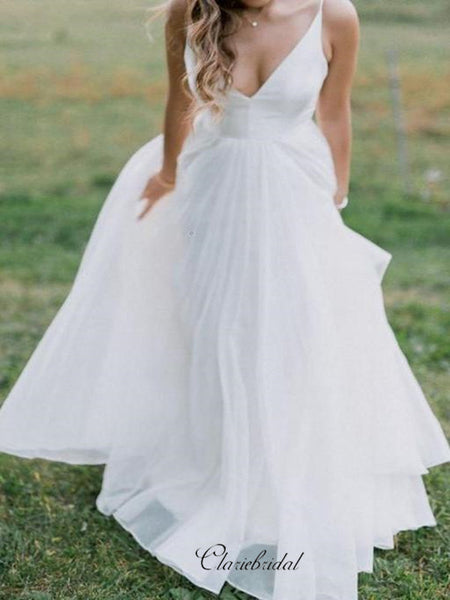 Backless Wedding Dresses, V-neck Wedding Dresses, A-line Wedding Dresses