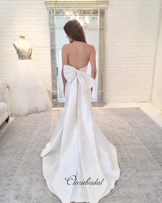 Strapless Satin Bow Wedding Dresses, Elegant Mermaid Bridal Wedding Dr –  ClaireBridal
