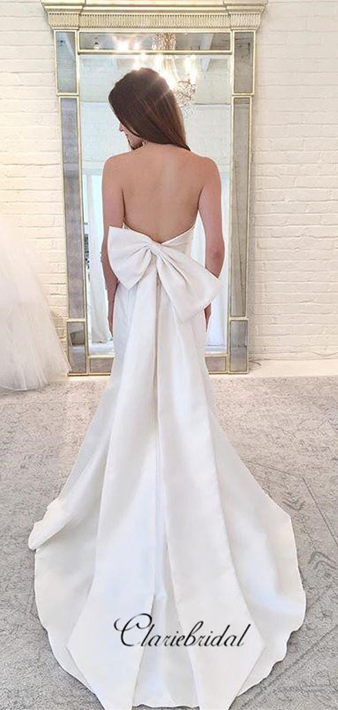 satin wedding dress with bow Lace Satin Ball Gown Wedding Dress With Bow Back DW901