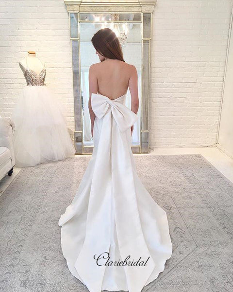 Strapless Satin Bow Wedding Dresses, Elegant Mermaid Bridal Wedding Dresses