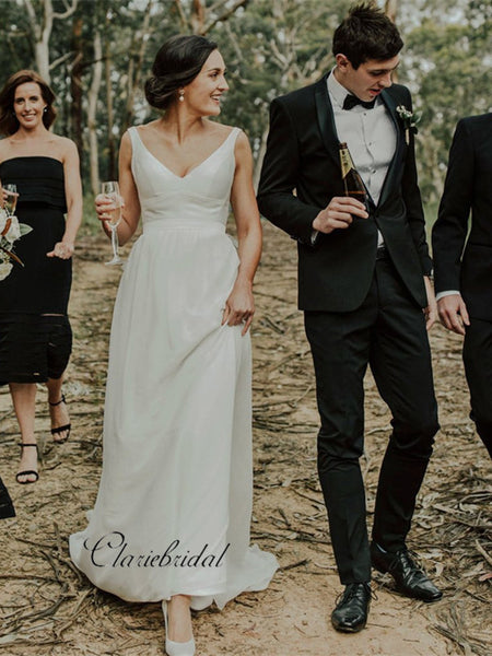 Custom Design A-line Wedding Dresses, Newest Satin Fancy Wedding Dresses 2019