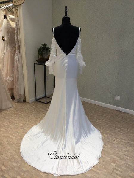 Long Sleeves Cheap Spaghetti Strap Mermaid Sexy Backless Wedding Dress ClaireBridal Long Sleeves Cheap Spaghetti Strap Mermaid Sexy Backless Wedding Dress ClaireBridal