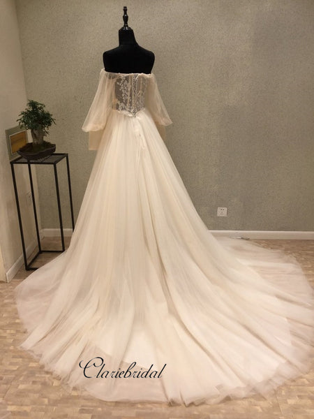 Elegant Off the Shoulder Long Sleeves Charming Long Wedding Dresses