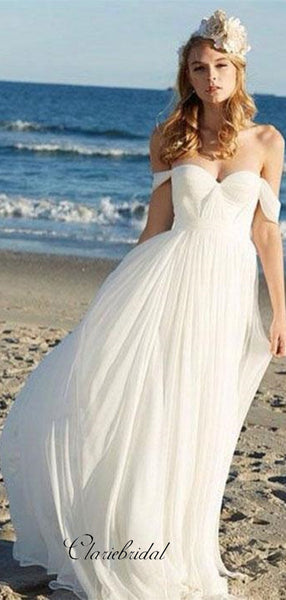 Off Shoulder Chiffon Beach Wedding Bridal Dresses, Simple Wedding Dresses