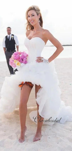 Sweetheart High Low Strapless Bridal Beach Wedding Dresses，Popular Wedding Dresses