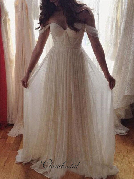 Off Shoulder Chiffon Beach Wedding Bridal Dresses, Simple Wedding Dresses