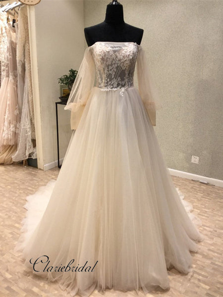 Elegant Off the Shoulder Long Sleeves Charming Long Wedding Dresses