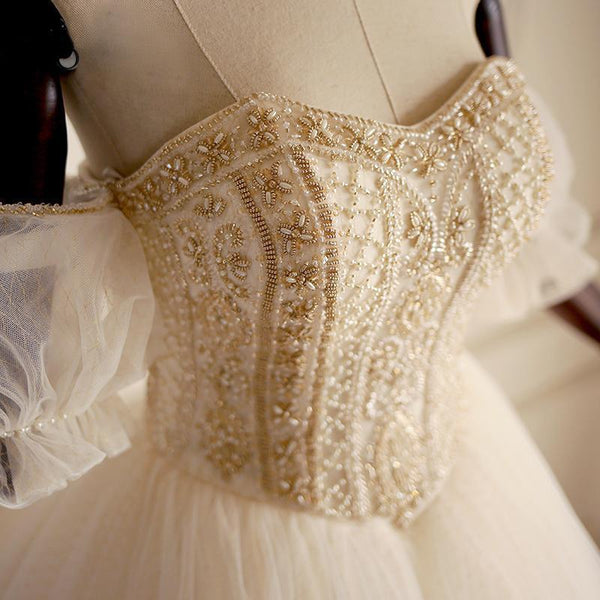 Sweetheart  Beaded Long A-line Wedding Dresses