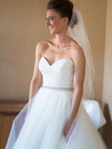 Sweetheart Long A-line Tulle Beaded Waist Wedding Dresses