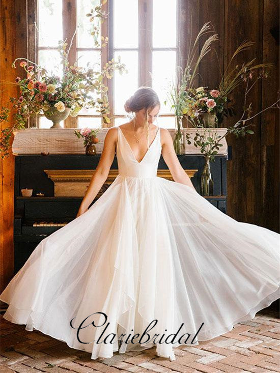 Simple A-line Chiffon Wedding Dresses, Long Bridal Gown
