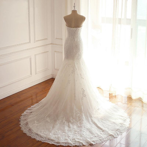 Strapless Long Mermaid Lace Appliques Wedding Dresses
