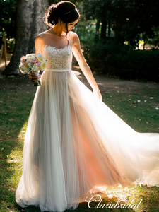 Illusion Lace Top Tulle A-line Wedding Dresses