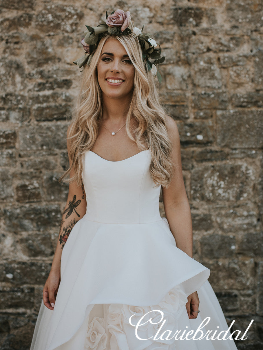 Sweetheart A-line Ivory Organza Satin A-line Wedding Dresses, Bridal G ClaireBridal Sweetheart A-line Ivory Organza Satin A-line Wedding Dresses, Bridal G ClaireBridal