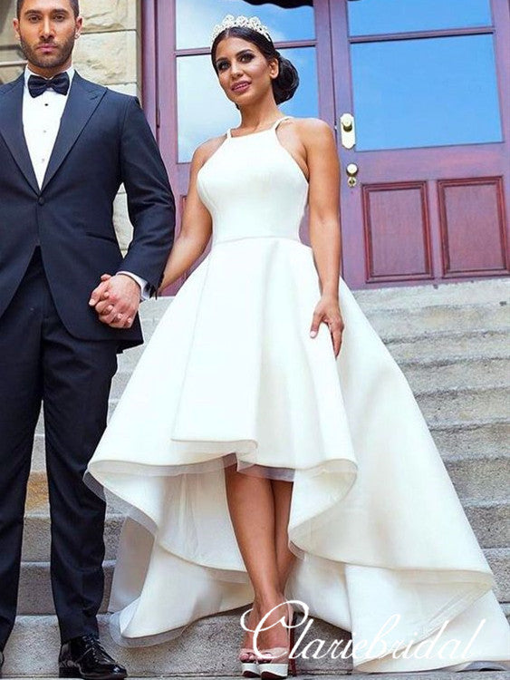 Hi-low Simple Ivory Wedding Dresses, Long Bridal Gown