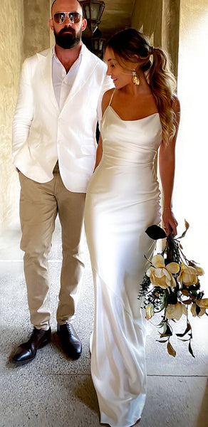 Spaghetti Long Sheath Ivory Wedding Dresses, Simple Long Wedding Dresses, Chic Wedding Dresses