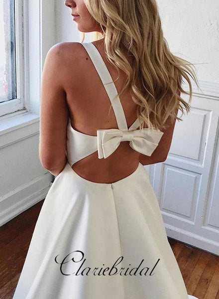 Simple Ivory A-line Wedding Dresses, Elegant Long Wedding Dresses