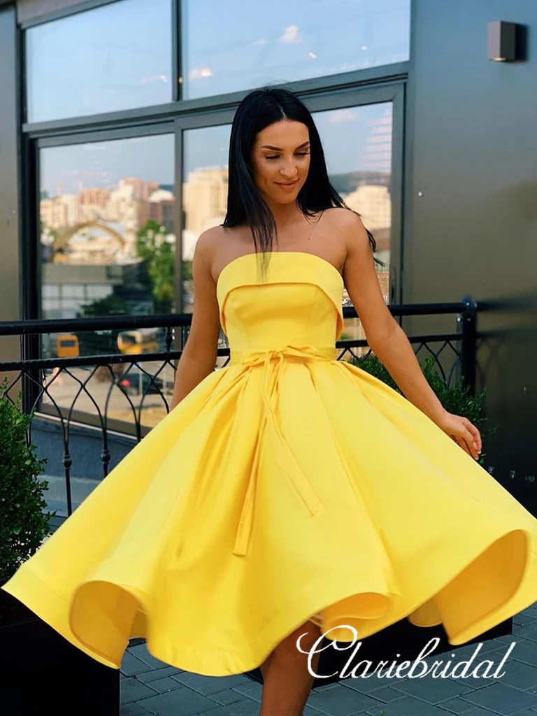 Strapless Yellow Homecoming Dresses, Lovely Short Prom Dresses